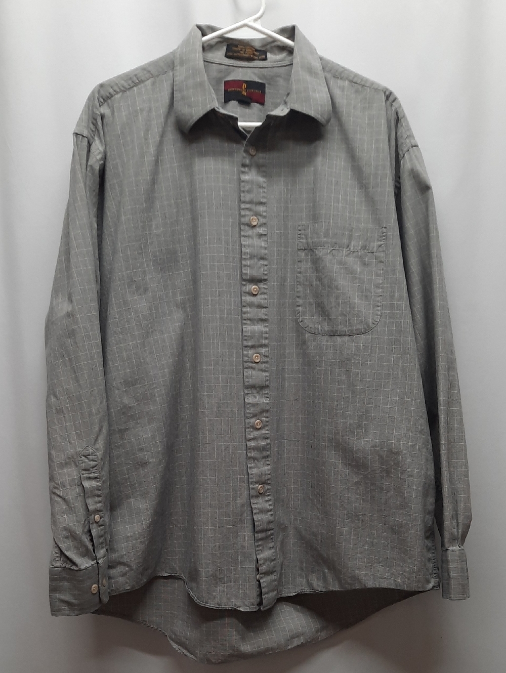 Vintage 90s Corporate Casuals Brent Morgan Grid Shirt Men's L Gray Cotton